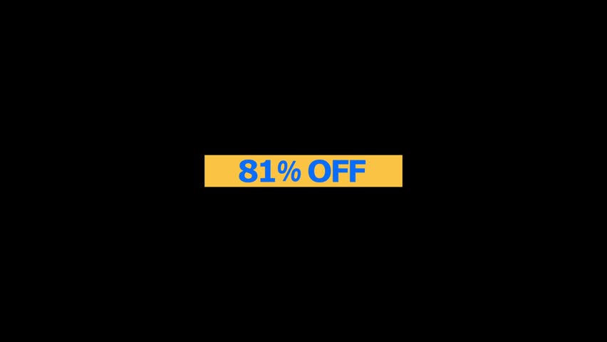 A bold displaying eighty one percent off in blue text centered on a rectangular yellow banner isolated against a plain black background for retail marketing