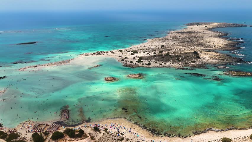 Aerial view of Elafonisi beach in the municipality of Kissamos in the region of Chania, Crete, Greece