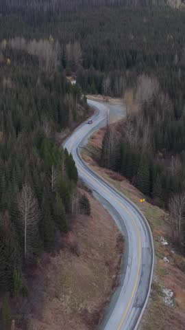 Scenic Drive Through Winding Road in Lush Forest Towards a Mountain Lake in British Columbia