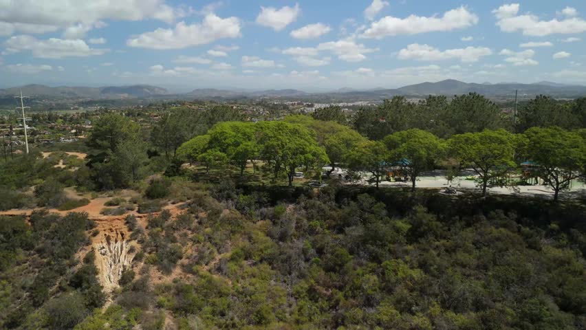 Aerial view of a park on the top of a canyon