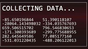 As data arrives white panel updating values, pulsing red bar, scrolling matrix, showing telemetry. Dashboard, visualization, monitoring, real-time, streaming, analytics, interface - Powered by Shutterstock - Get 15% off with code: PIKWIZARD15