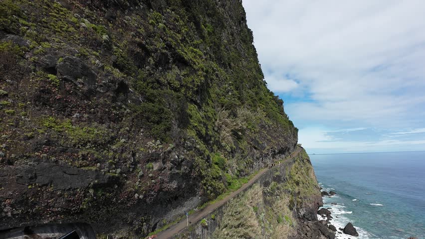 View of the tunnel with a waterfall