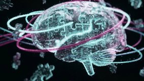 Abstract 3D render of a glowing human brain surrounded by orbiting particle rings and data nodes. Futuristic AI, neuroscience, and technology concept background. 3D Illustration - Powered by Shutterstock - Get 15% off with code: PIKWIZARD15