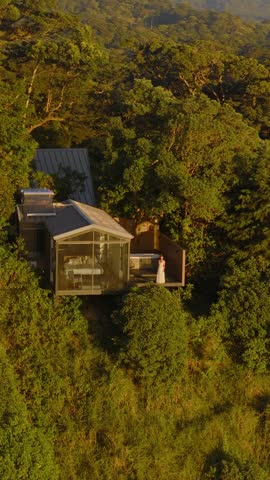 Aerial View of a Modern House in a Tranquil Forest, Costa Rica