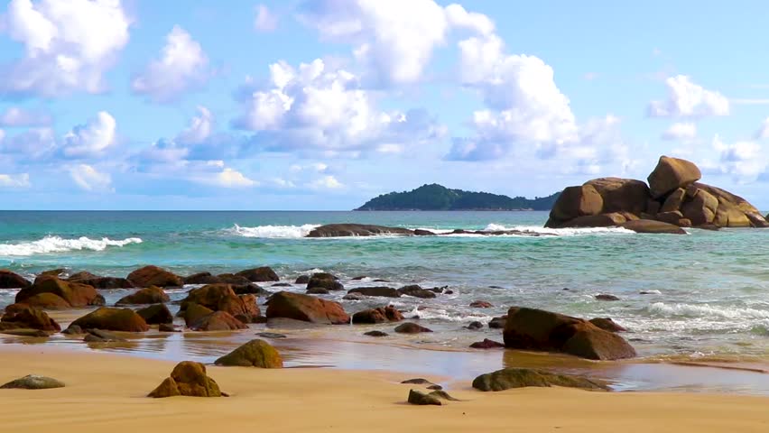 Amazing rock formations boulders on big tropical island Ilha Grande Santo Antonio Beach in Angra dos Reis Rio de Janeiro Brazil.