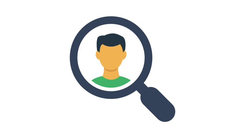 Human recruitment icon animation. Searching for people, persons, employees, and businessman animated symbols. Find or look for a user, staff, profile, leadership, member identity 4K motion video