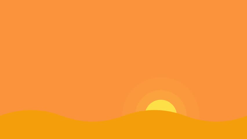 A flat design vector art featuring silhouettes of camels and a person trekking through an arid desert landscape under a large glowing sun Ideal for travel and cultural concepts