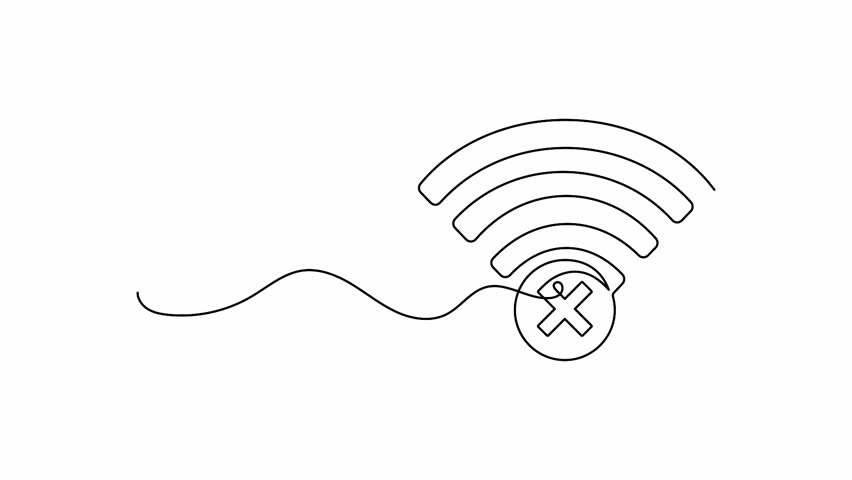 Wifi signal with cross mark continuous line drawing animation for no connection