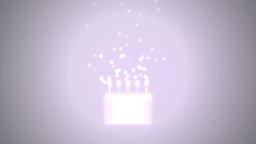 Birthday cake with glowing candles being blown out in a dark background