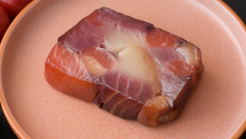 Tuna and salmon roll, smoked fish. Tuna and salmon roll as a food background for your design