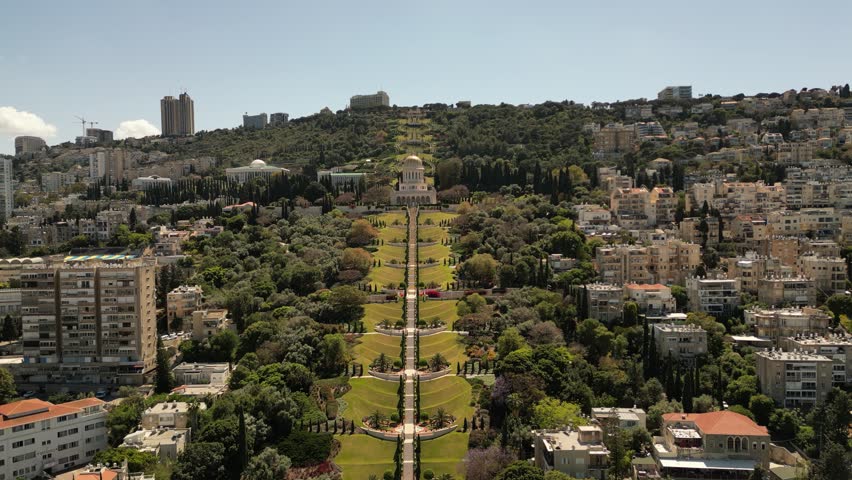 Aerial View of Bahá’í Gardens and Shrine of the Báb in Haifa Israel