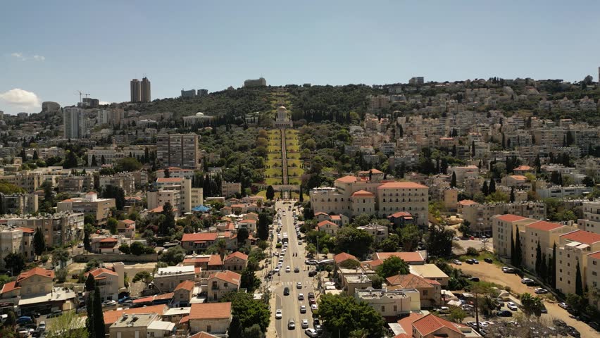 Aerial View of Bahá’í Gardens and Shrine of the Báb in Haifa Israel