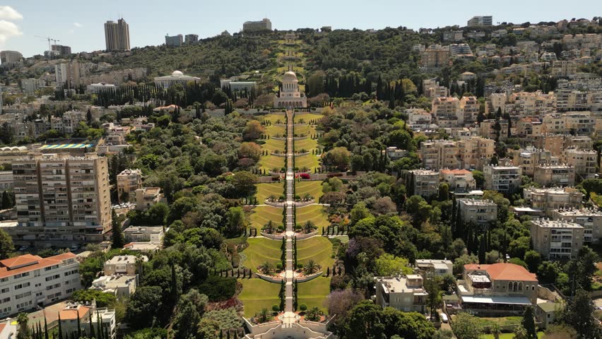 Aerial View of Bahá’í Gardens and Shrine of the Báb in Haifa Israel
