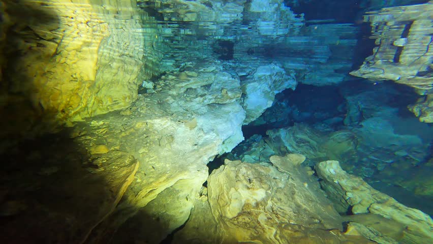 Cave interior with stalactites and natural rock formations