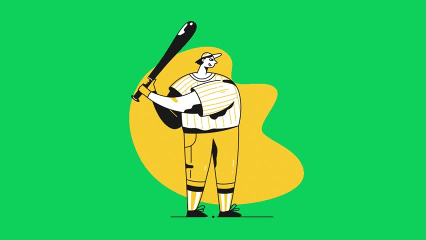 Animated illustration of a baseball player hitting a ball with a bat, showcasing the action in a dynamic sequence.