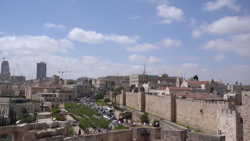 View of Jerusalem Old City Walls and Historic Skyline Israel