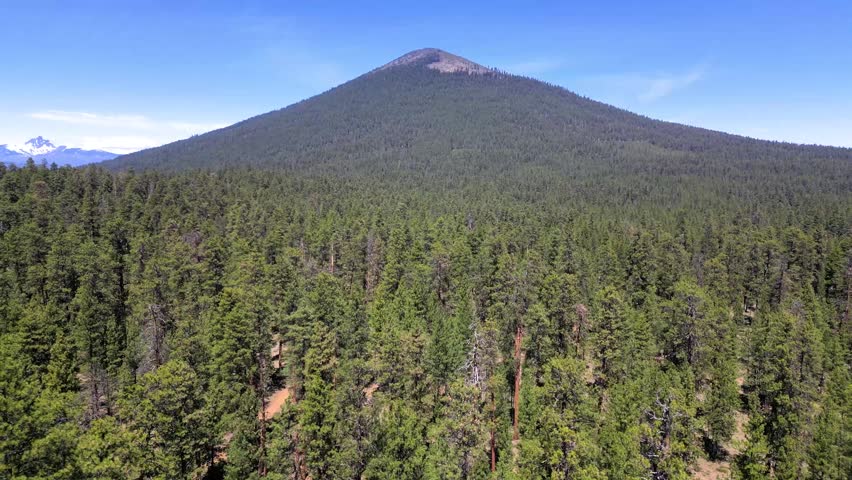 A drone view of Black Butte near Camp Sherman in central Oregon