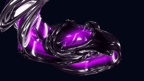 Abstract 3D liquid metal swirl with glossy black and neon purple reflections, flowing and rotating on a dark background for futuristic motion design and tech visuals - Powered by Shutterstock - Get 15% off with code: PIKWIZARD15