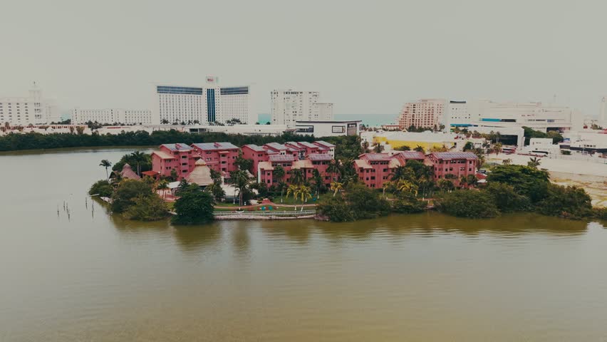 Aerial Drone Flight Over Mangrove Islands in Nichupte Lagoon Cancun Mexico Tropical Wetlands