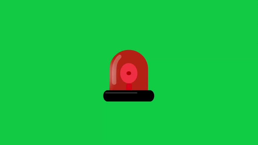 Emergency light animation with warning light effect on green screen background. Suitable for emergency scenes, police or ambulance video opener, warning system.  