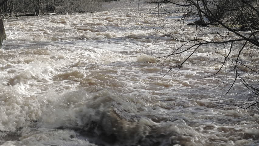 Closeup shot of a long rapid showing the awesome springtime nature. Geology shot.