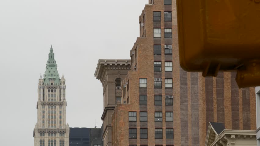 New York City Woolworth building 1913, skyscraper on Broadway in Downtown Financial District, Lower Manhattan, United States of America. Gothic historic architecture, green cooper roof from Soho, USA.