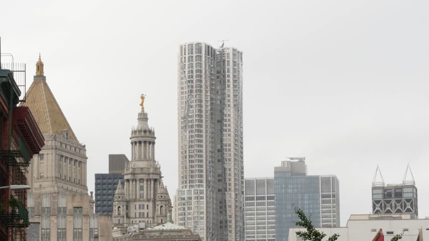 New York City Downtown Civic Center, United States of America. Manhattan municipal building 1914, old historic architecture. Government administration authority. Courthouse pyramid roof, Center street