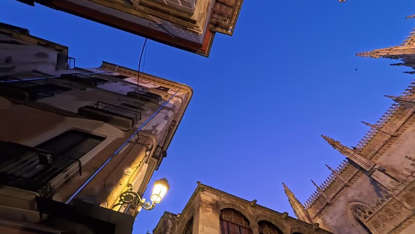 Historic Royal Chapel of Granada at Sunset With Ornate Facade and Decorative Spires-looking up, Granada, Spain