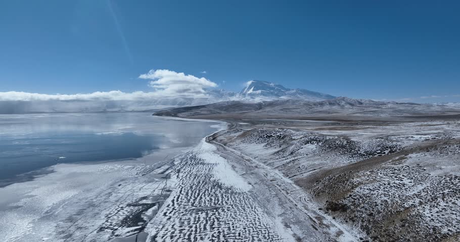 Aerial footage of beautiful lake in Tibet,China