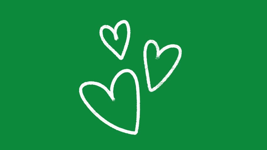 Hand Drawn White Floating Hearts Animation on Green Screen Romantic Love Overlay