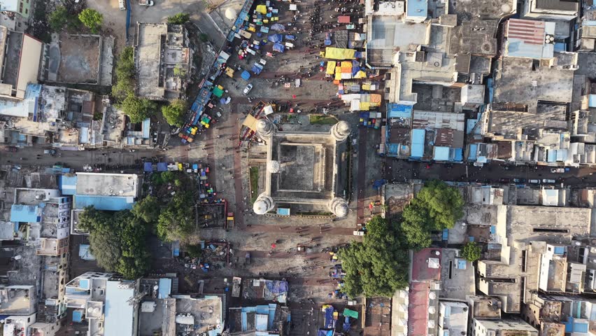Aerial shot of Charminar in Hyderabad, India