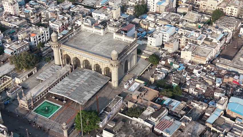 Aerial shot of Makkah Masjid in Hyderabad, India