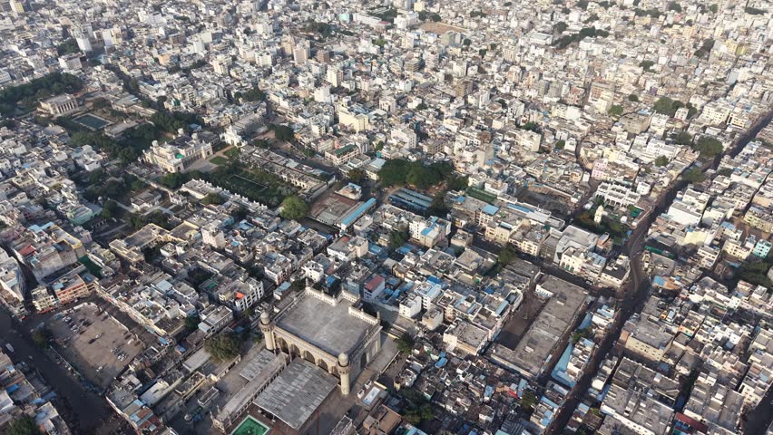 Aerial shot of Makkah Masjid in Hyderabad, India