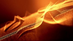 3d render VJ Loop particles Glowing golden particle wave flows over dark background, micro dot mesh ripples like fabric, warm amber lighting, slow camera parallax, cinematic mood perfect for stage - Powered by Shutterstock - Get 15% off with code: PIKWIZARD15