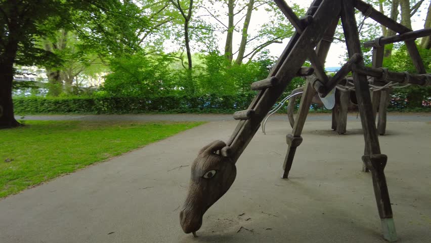 Close up of wooden horse head on a children