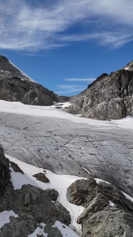 Stunning Glacier Field in British Columbia with Rocky Peaks and Blue Sky