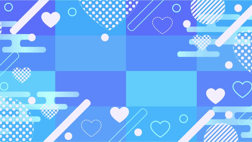 Abstract Blue Geometric Background with Heart Shapes and Patterns