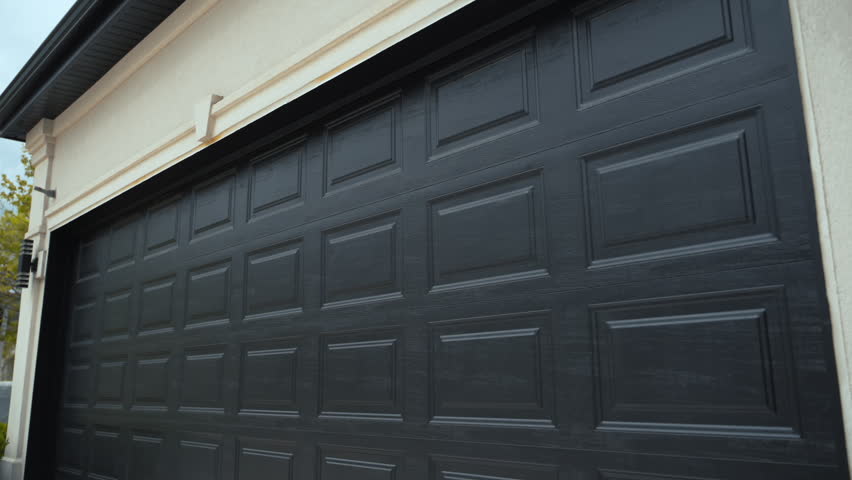Element of Automated garage Door. Residential house. Outside footage.
