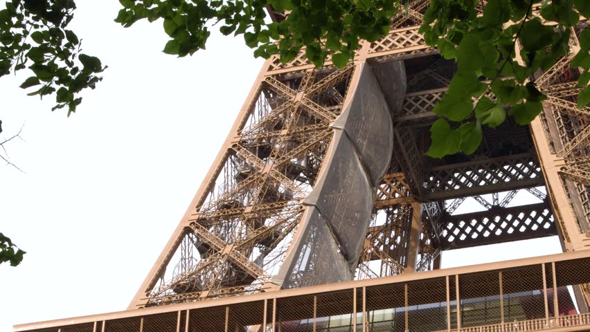 Static low angle shot of the Eiffel Tower