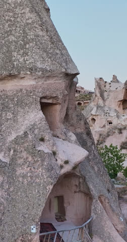 Vertical Aerial View of Ancient Cave Dwellings in Cappadocia, Turkey