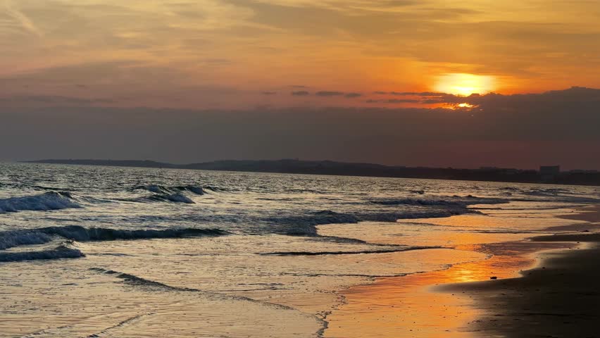 Beach Ocean Sunset Orange Sun Blue Clouds Sand 