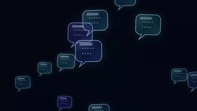 Animated digital speech bubbles float on dark background, representing online communication and networking. - Powered by Shutterstock - Get 15% off with code: PIKWIZARD15