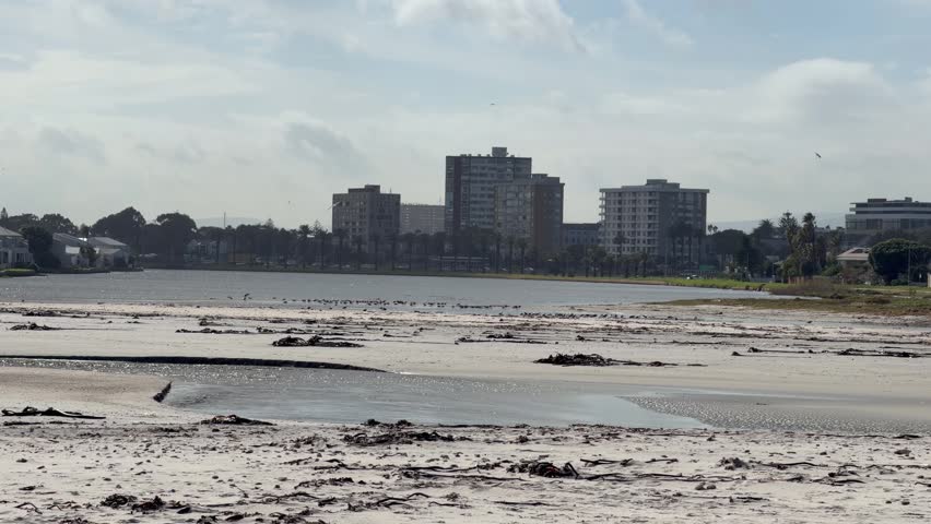 Apartment buildings in a coastal town near a lagoon or River , Cape Town, South Africa