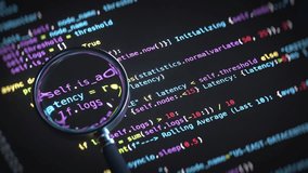 Close-up of a magnifying glass over colorful programming code, symbolizing debugging, code review, software development, and cybersecurity analysis. 3D render animation - Powered by Shutterstock - Get 15% off with code: PIKWIZARD15