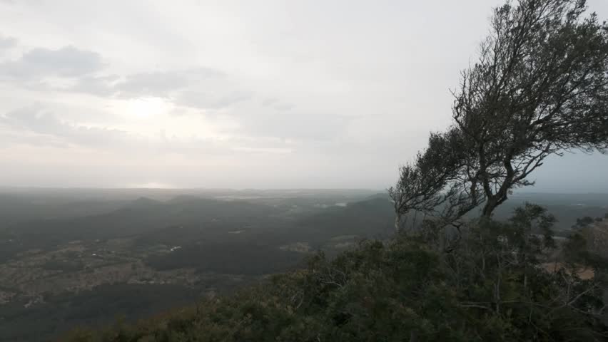 Panoramic View of Mallorca Island Landscape from Sanctuary of Sant Salvador at Sunset, Spain