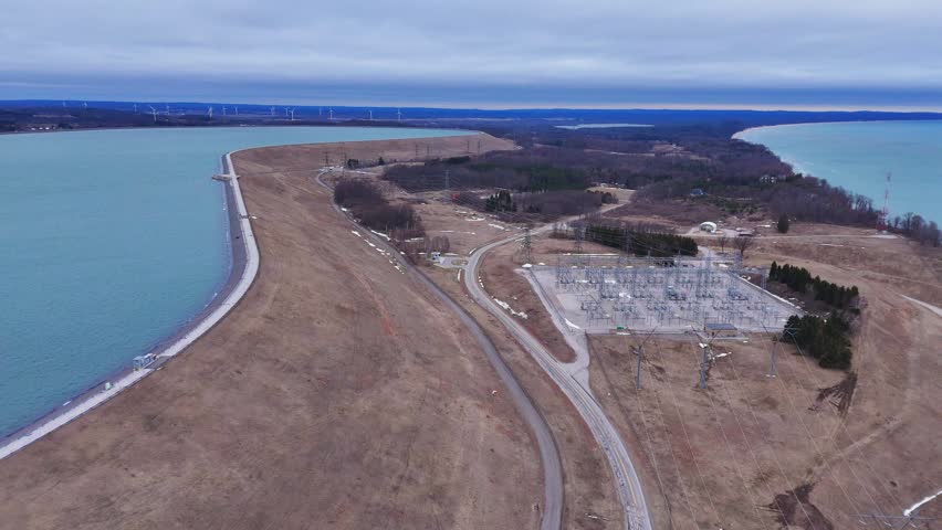 Ludington, MI, USA Pumped Storage Facility reservoir and dam generating clean energy for hydroelectric power