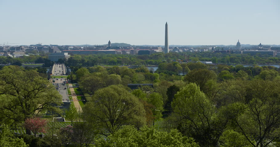 High-angle View of Washington DC with Arlington National Cemetery in Foreground