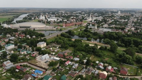 Aerial View Descending above Kolomna Kremlin Walls