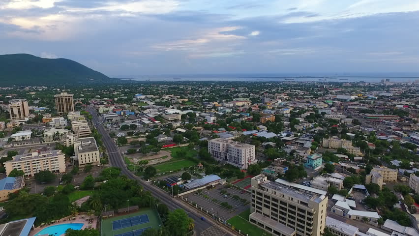 Aerial view of Kingston, Jamaica in the afternoon