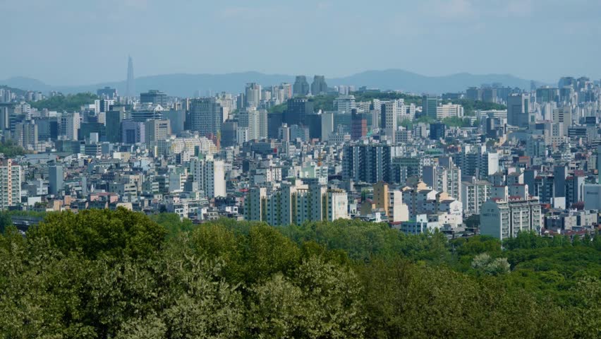 Wide View of Seoul City Park and Modern Buildings
